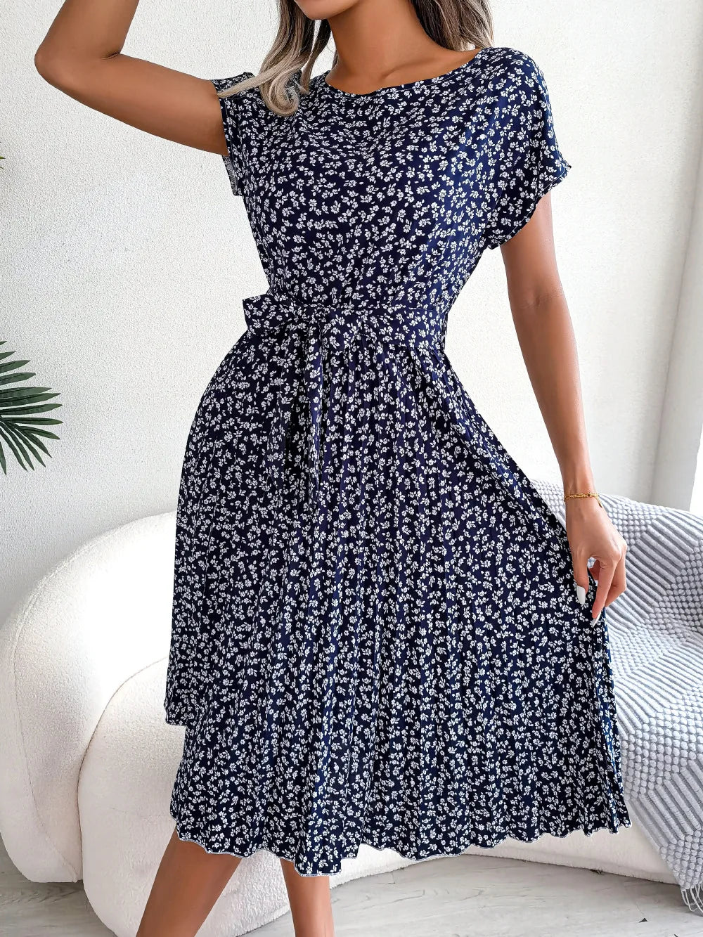 Famke | Short Sleeve Pleated Long Dress