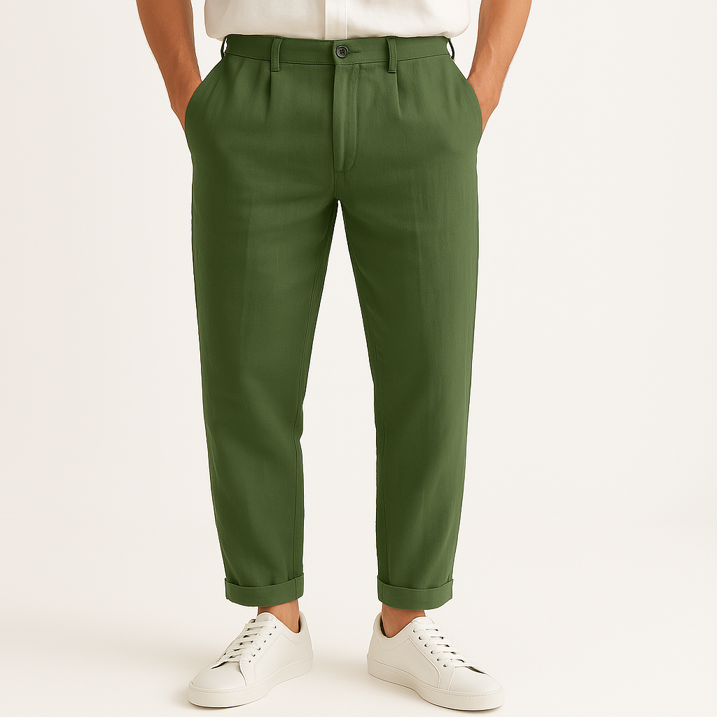 Riviera Linen Straight-Cut Pants