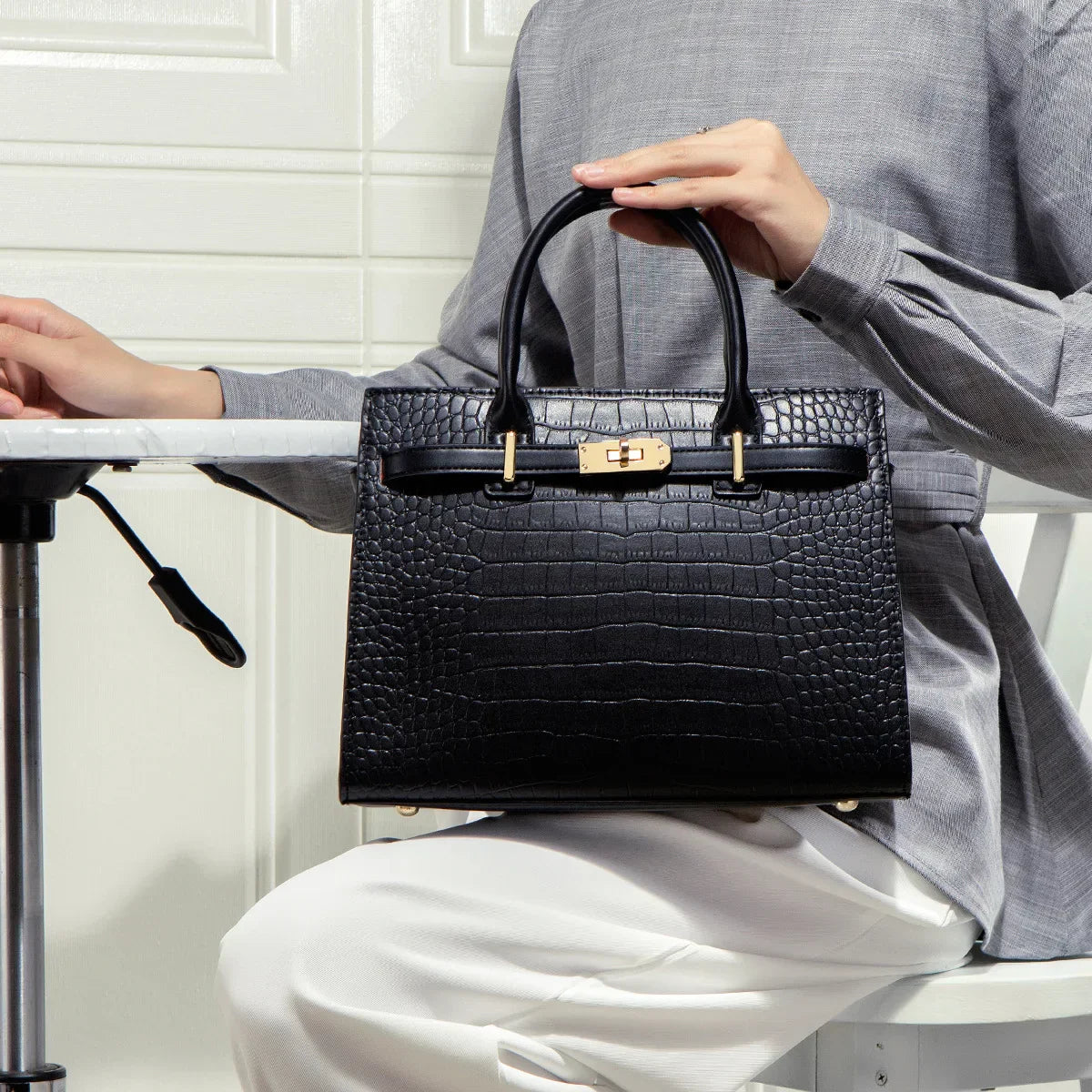 Julia – Croc-Pattern Handbag Set