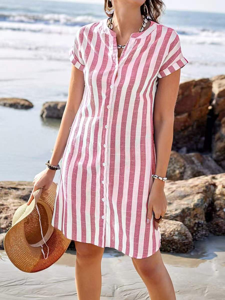 Lucia – Vestito a righe con bottoni