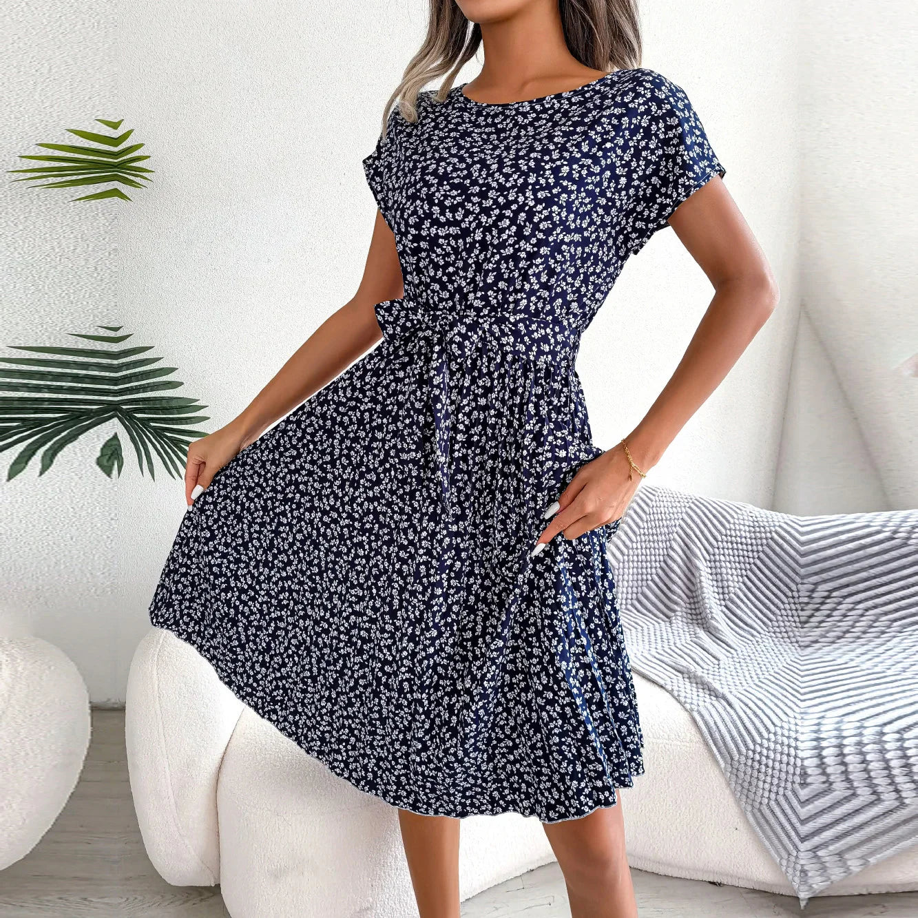 Famke | Short Sleeve Pleated Long Dress