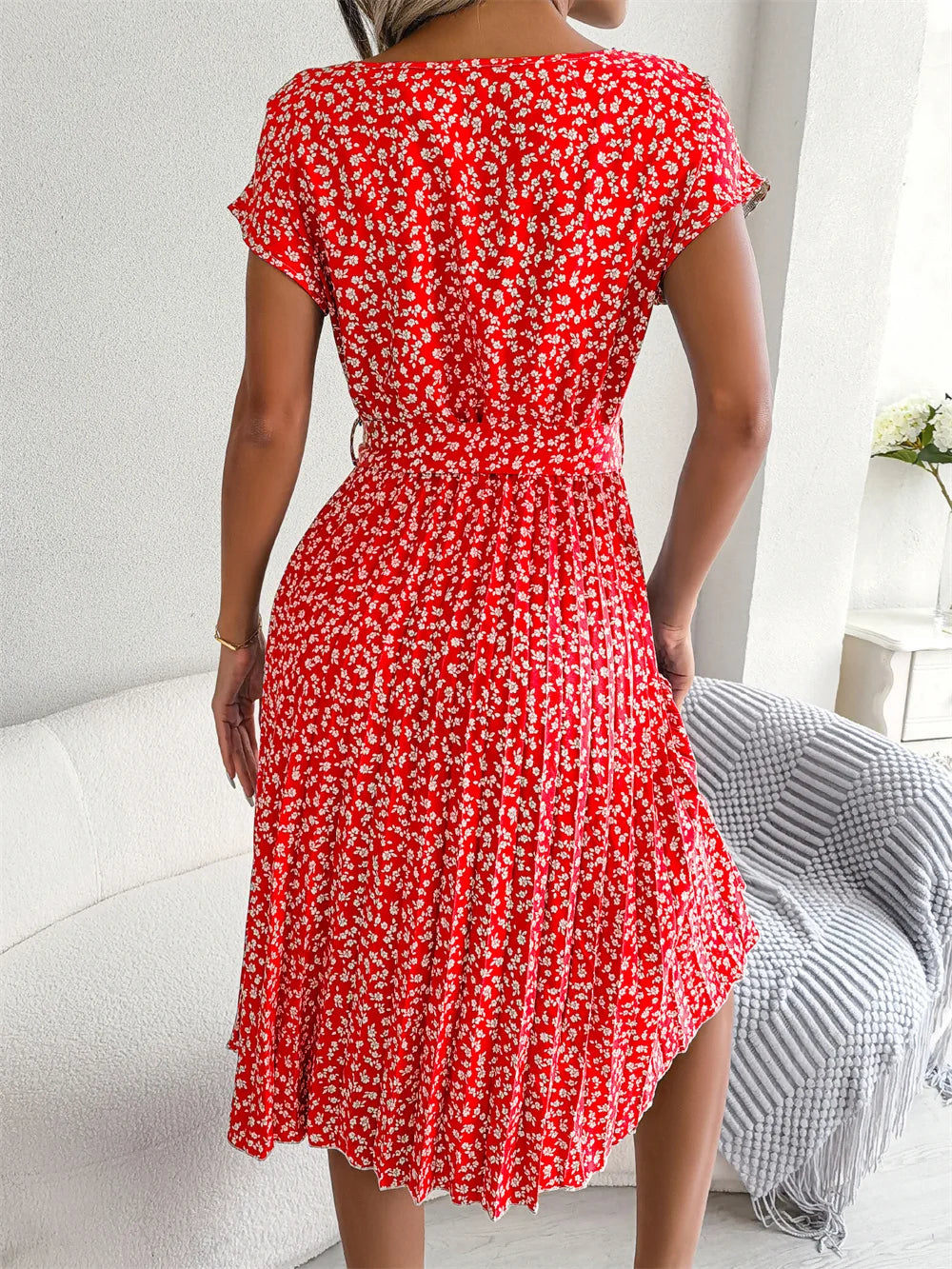 Famke | Short Sleeve Pleated Long Dress