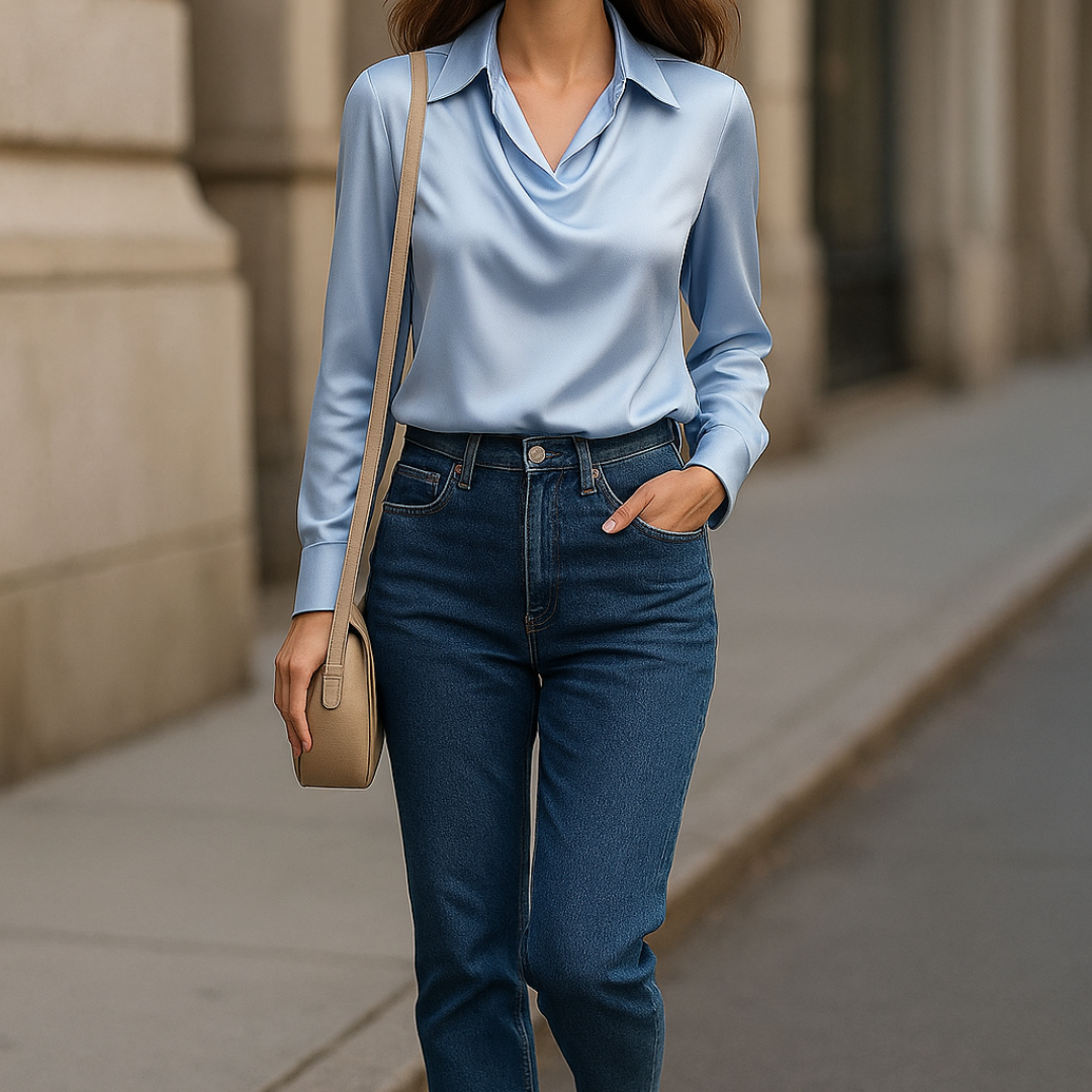 Lucía – Satin Drape Neck Blouse