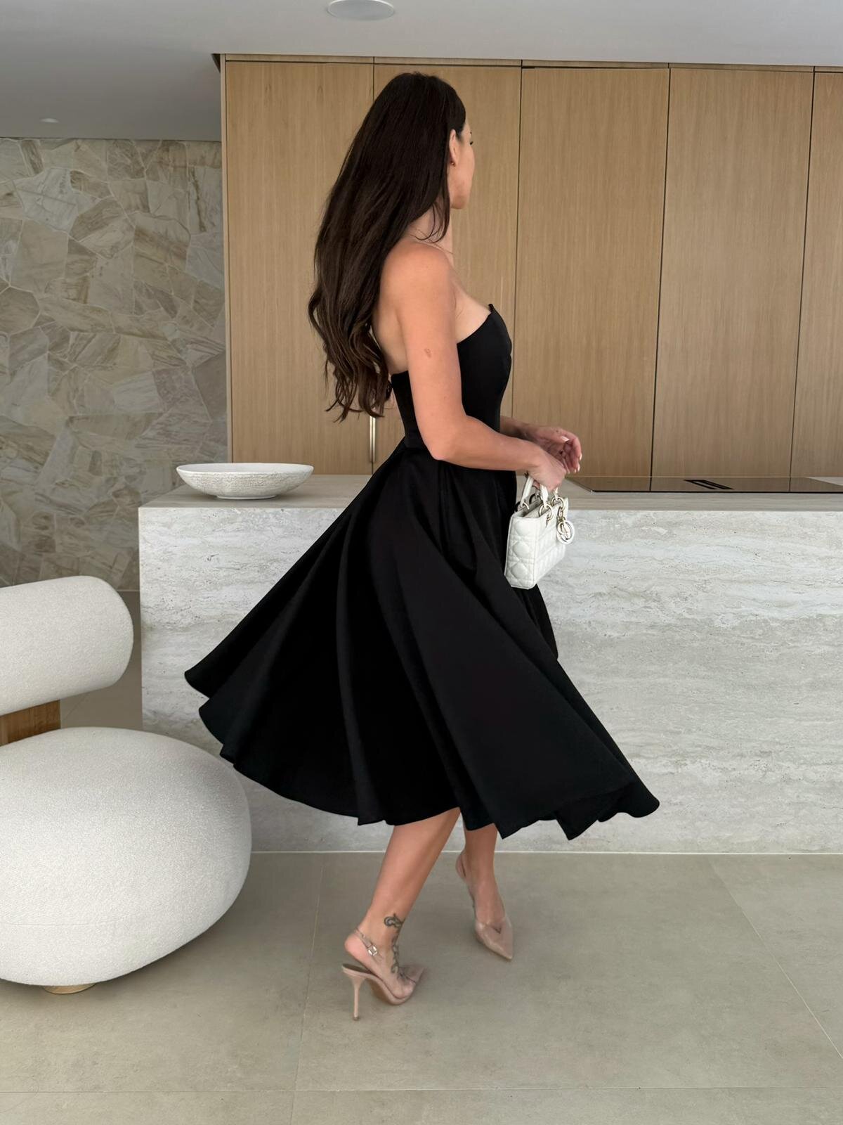 Sara - Strapless Midi Jurk