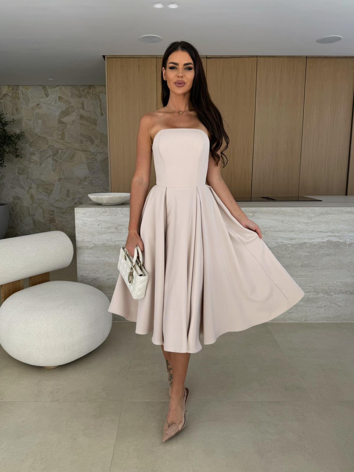 Sara - Strapless Midi Jurk